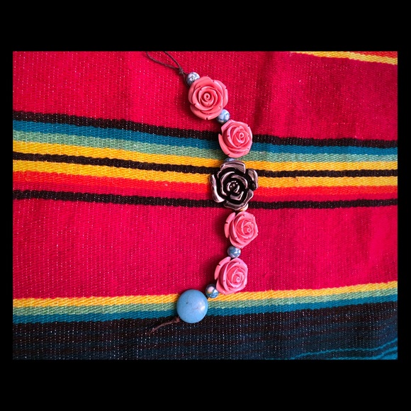 Rose and Turquoise Leather Bracelet - Picture 1 of 2